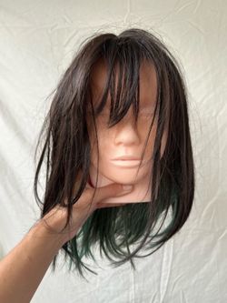 Women’s wig brown green hair with bangs