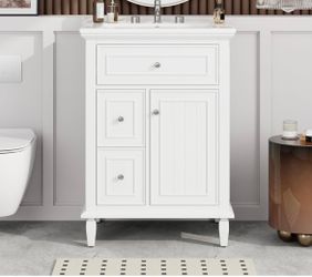 Newly Assembled Solid Wood Frame 24" Bathroom Vanity w/ Sink Free Standing Single Basin Vanity Set