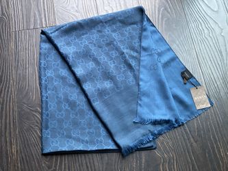 NEW with Tags Gucci XL Wool Silk Blue GG Guccissima Logo Scarf Shawl Wrap Large
