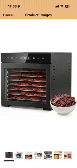 Food Dehydrator Machine, 500W Jerky Dehydrators with 8 Stainless Steel Large Trays, 185°F Temperature Control & 24H Timer Food Dryer for Fruit Meat He