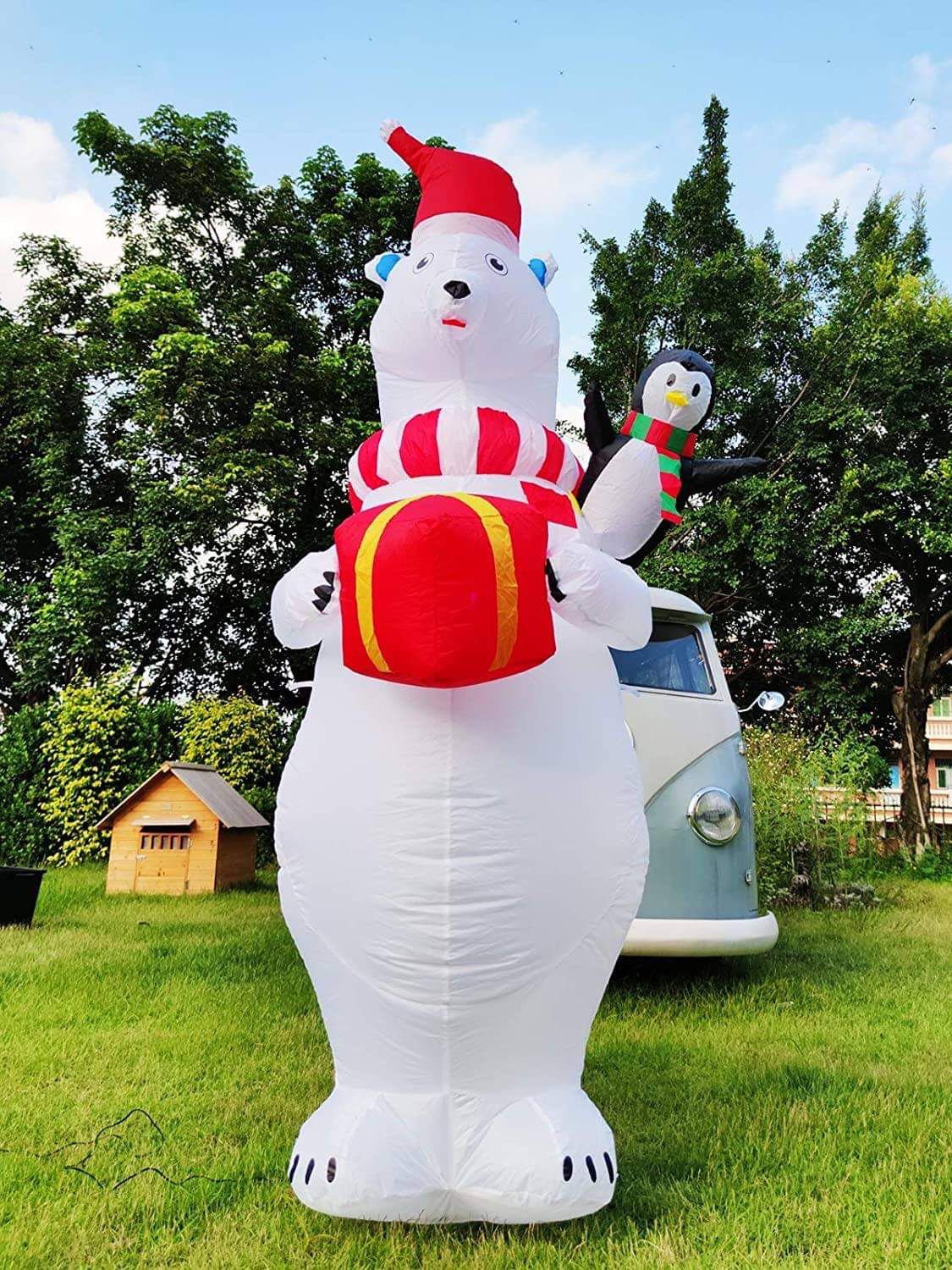 8 Feet Christmas Inflatables Christmas Decoration Blow up Santa Polar Bear Penguin with Tether Stakes LED Lighted Holiday Xmas Yard Decoration Outdoo