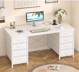 White Computer Desk with Fabric Drawers