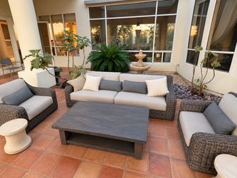 4-Piece Outdoor Wicker Patio Furniture Set – Sofa, 2 Chairs & Coffee Table