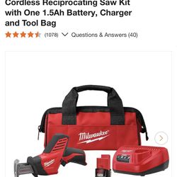 Milwaukee M12 12V Lithium-Ion HACKZALL Cordless Reciprocating Saw Kit with One 1.5Ah Battery, Charger and Tool Bag