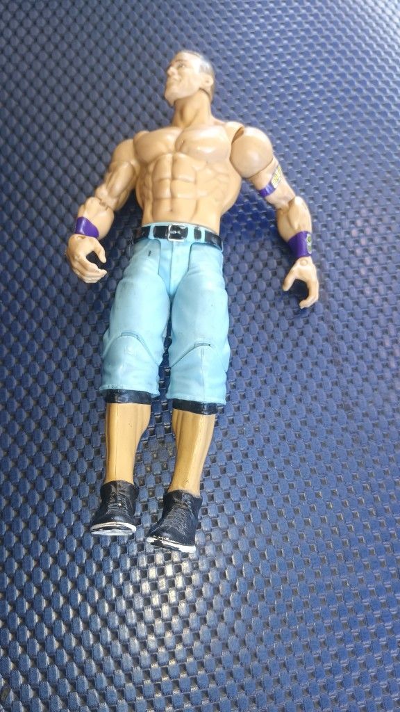 2010 WWE John Cena 7'' Mattel Wrestling Action Figure Light Blue Jorts Shorts