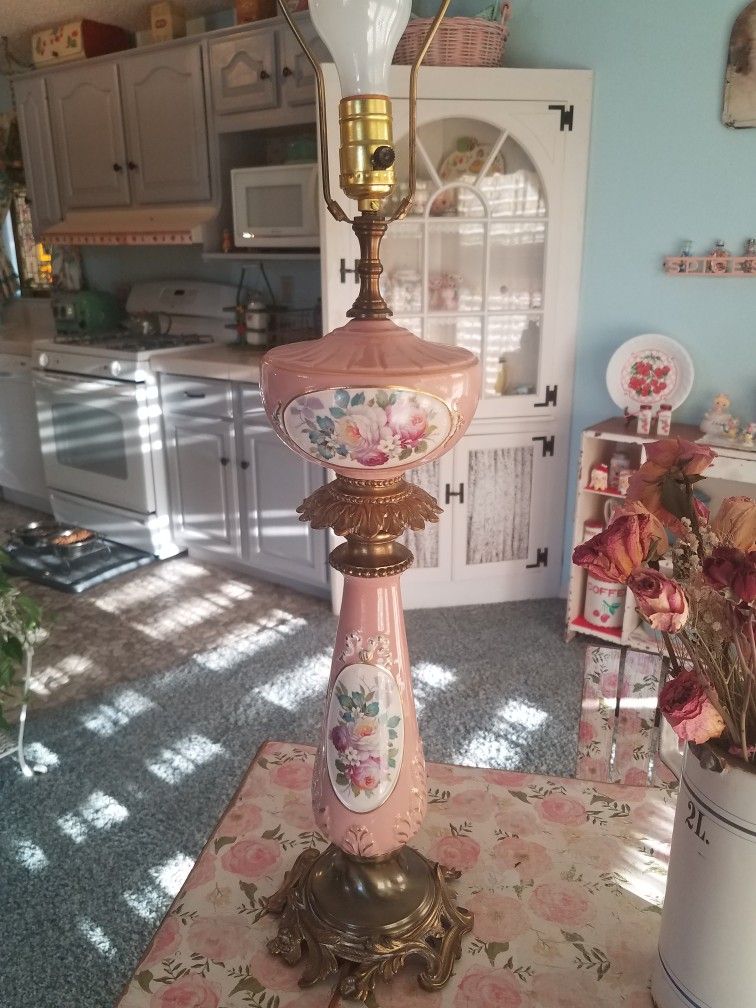 Antique French Lamp With Pink Roses