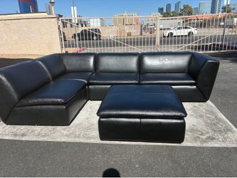 Calia Italia Black Leather Modular Sectional Sofa & Ottoman - Delivery Available