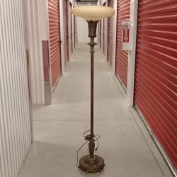 Antique Art Deco Torchiere Floor Lamp + Milk Glass Full Swirl Shade