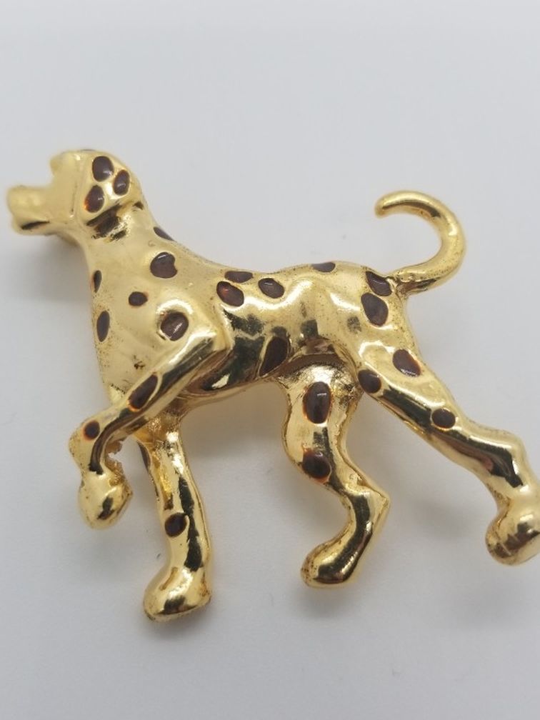 Gold Dalmatian Dog Brooch Pin