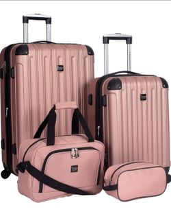New Travelers Club 4-Piece Luggage Set Rose Gold Hardside Spinner Wheels