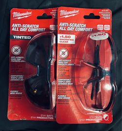 Brand new, unopened Milwaukee safety glasses (one tinted)