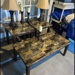 Complete Living Room Set - Ashley Furniture Coffeexx End Tables + Lamps + Candles