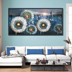 Black Framed wall artLarge Wall Art Dandelion Theme Canvas Art Wall Decor for Living Room Abstract White Dandelion Sun Blue Landscape Prints Artwork M