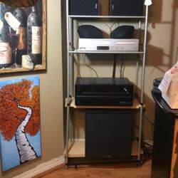 Onkyo Receiver,  Polk audio Powered Subwoofer, 5-speakers 