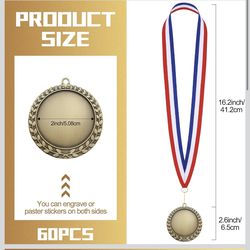 New Sasylvia 60 Blank Award Medals with Neck Ribbons Create Your Own Medals Kit Cheer Medal Winner Medal Participation Trophy Metal Gifts for Adults P