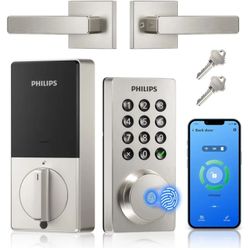 NEW! Philips 4200 App Controlled Voice & Fingerprint Front Door Lock Set w/ Lever