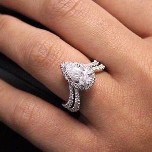 Photo Stamped 925 Sterling Silver Ring- Tear Drop Cut Diamond