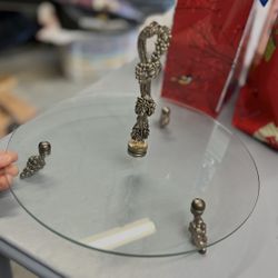 Glass And Metal Serving Tray With Grape 🍇 Motif