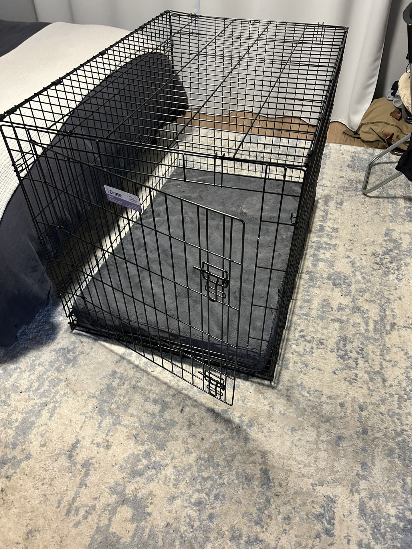42” L x 28” W x 30” H metal crate with orthopedic dog bed 