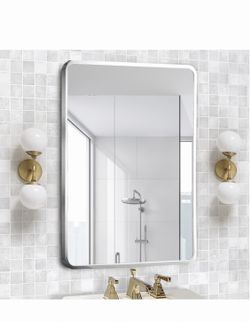 Movo 24x30 Inch Black Metal Framed Bathroom Mirror Medicine Cabinet Rectangle Tilting Beveled Vanity Mirrors Recess or Surface Mount Installation Chro