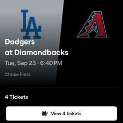 4 Los Angeles Dodgers Vs Arizona Diamondbacks Tickets 9/23 6:40pm
