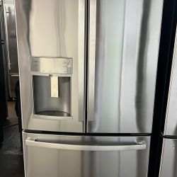 NEW OPEN BOX GE FRENCH STYLE STAINLESS STEEL REFRIGERATOR 