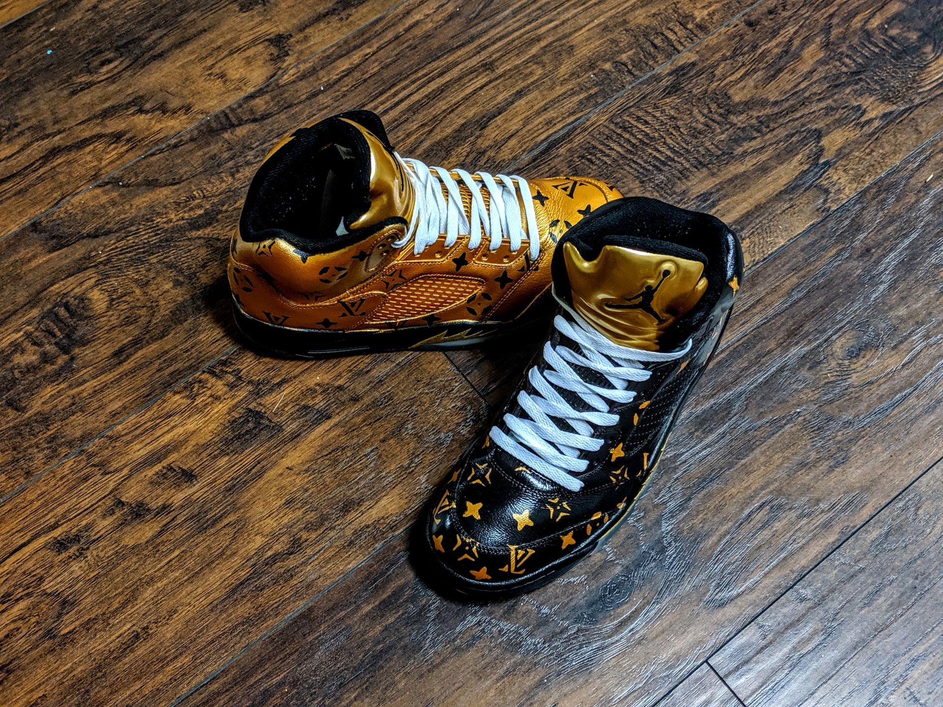 Custom Jordan 5's gold tongue