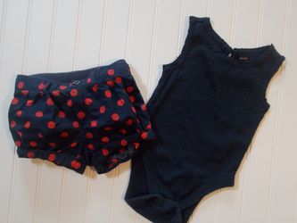 Baby Gap Girls size 6-12M Blue Ribbed Tank Top & Blue Polka Dot Bubble Shorts