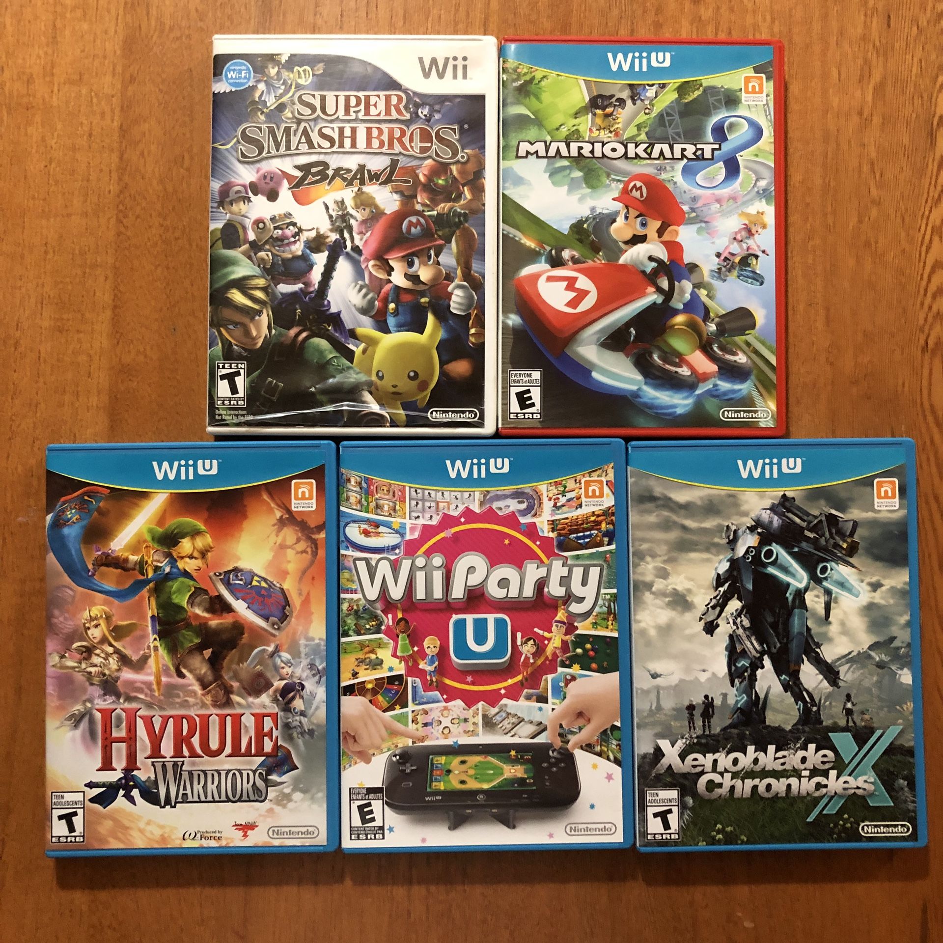 5 Wii and Wii U Games (Super Smash Bros Brawl, Mario Kart 8, Wii Party U, and more!)