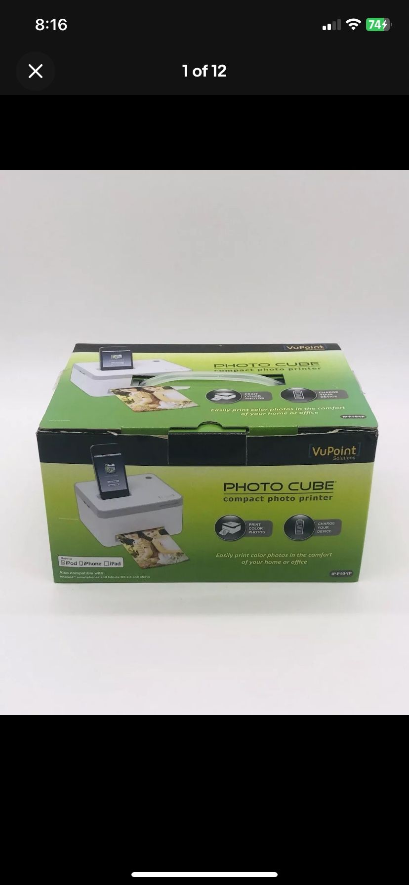 VuPoint Photo Cube Compact Photo Printer For Older iPod Android