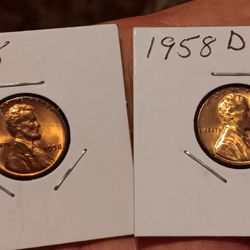 1958 and 1958 D Wheat Penny 2 Coin Set * Last YOUR Of Wheat * BU Red