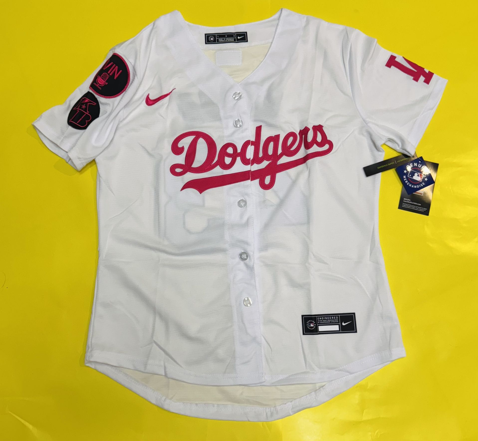 Women’s Los Angeles Dodgers #43 BANDA White Pink Vin Kobe Patch Stitched Baseball Jersey