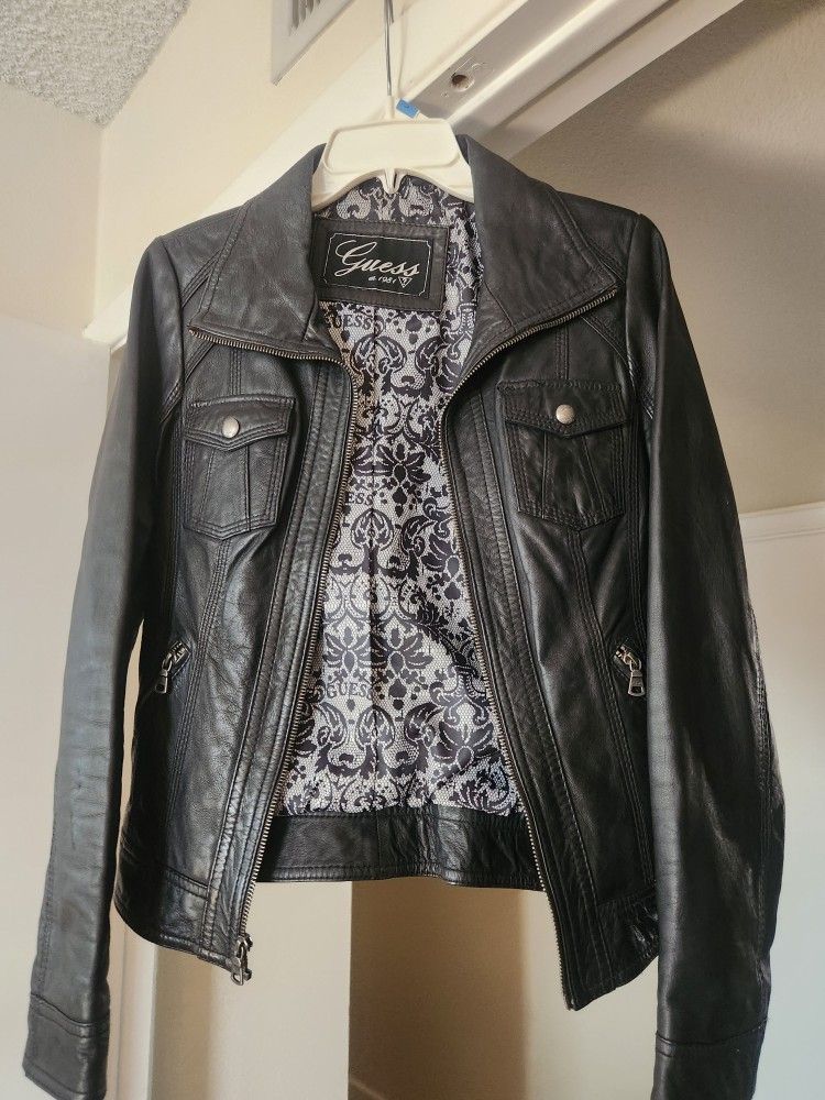 Guess Black Leather Moto Jacket - Size S