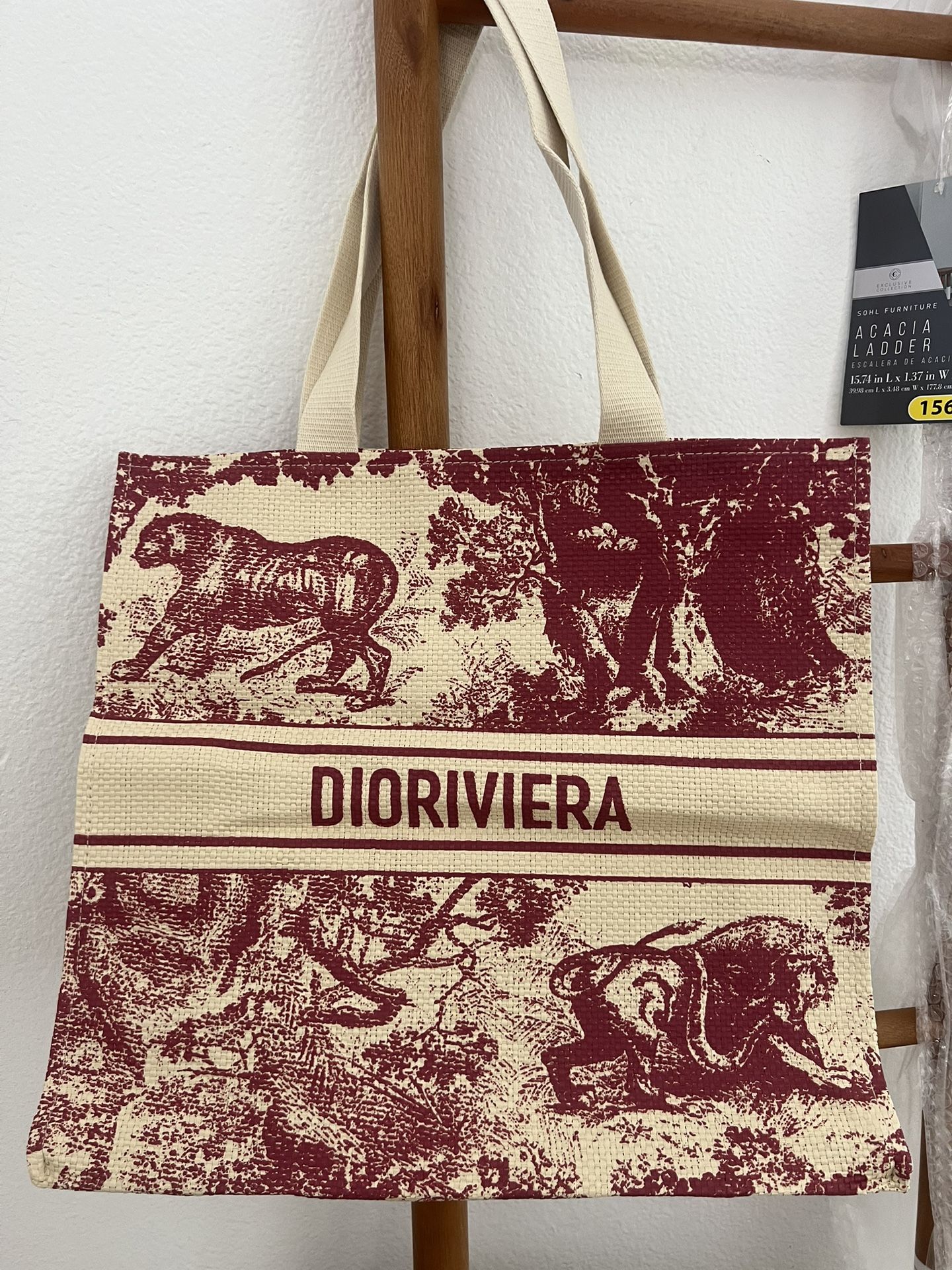 Christian Dior Large Straw/Canvas Tote Bag