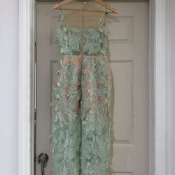 Brand New Gorgeous Mint Green Floral Lace Embroidery Slip Midi Dress
