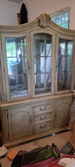 French Provincial China Cabinet Hutch with Lighted Interior