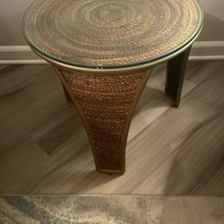 Rattan  and Glass Coffee Table 