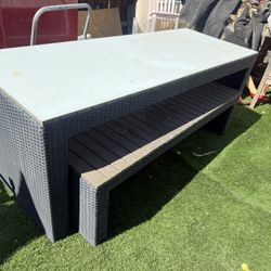 Wicker Patio Table And Two Benches