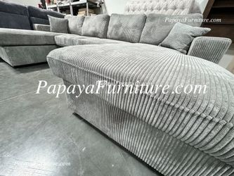 NEW Modern Sectional Sofa with TWO LARGE CHAISE Lounge chair U Shaped Seccional couch Light Grey Fabric Gray Ashley Style Designer Discount BIG SALE