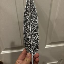 Feather Leaf Shaped Incense Silver Tone Holder Trinket Tray