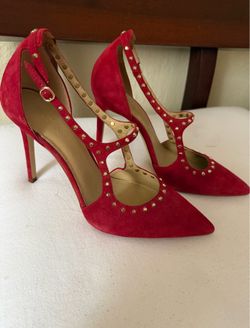 Michael Kors sexy stiletto red suede shoes with gold studs.