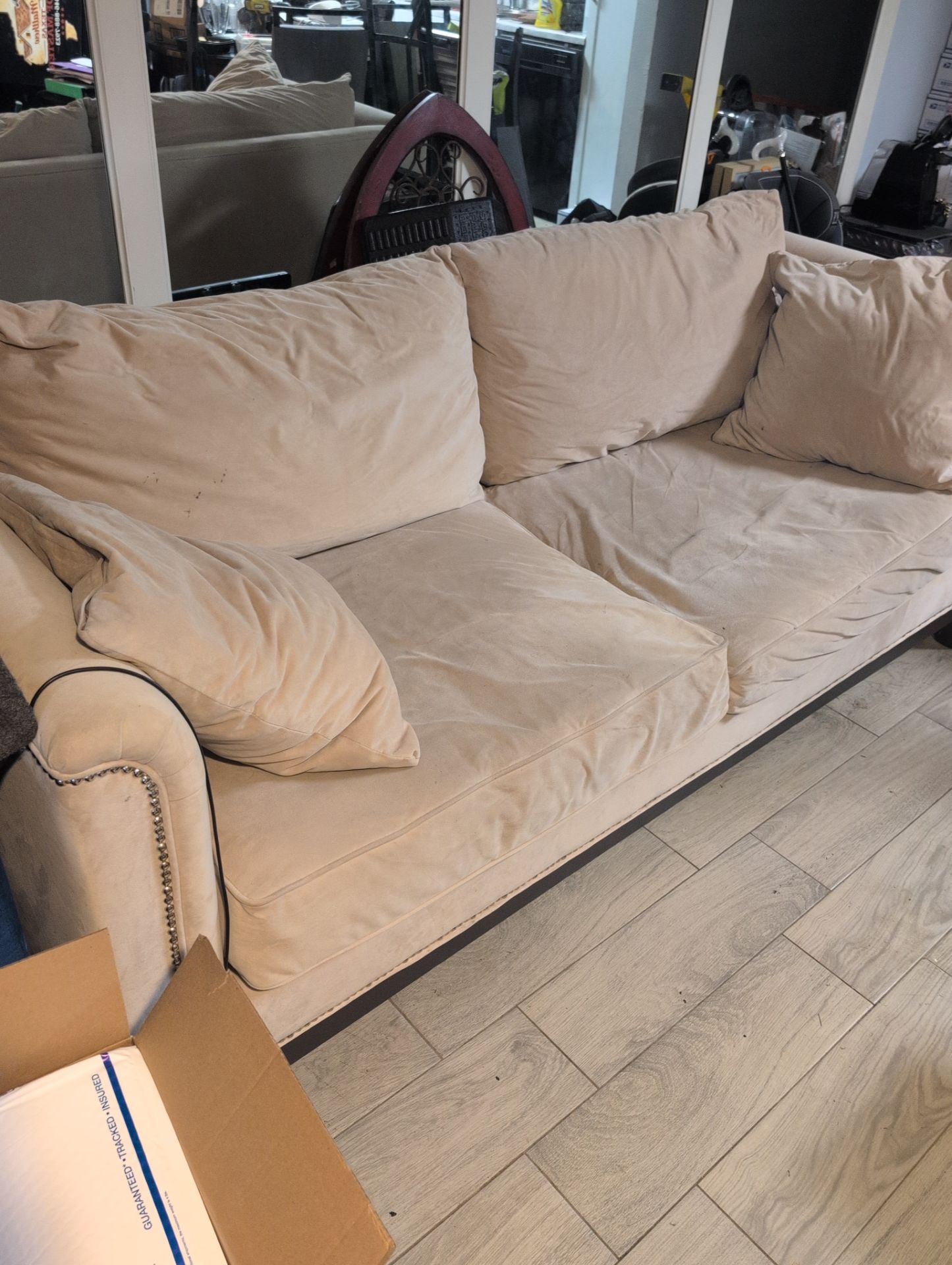 Pauline" Pearl Microfiber Sofa from Z Gallerie.