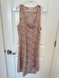 Nine Bird Floral Tank Dress Womens L Pink Midi Sleeveless Made in Cambodia