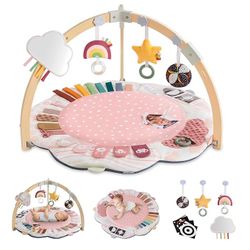 New In Box Blissful Diary Baby Play Gym & Activity Mat, 5 Developmental Zones Wooden Tummy Time Mat with 5 Detachable Sensory Toys for Motor Skills & 