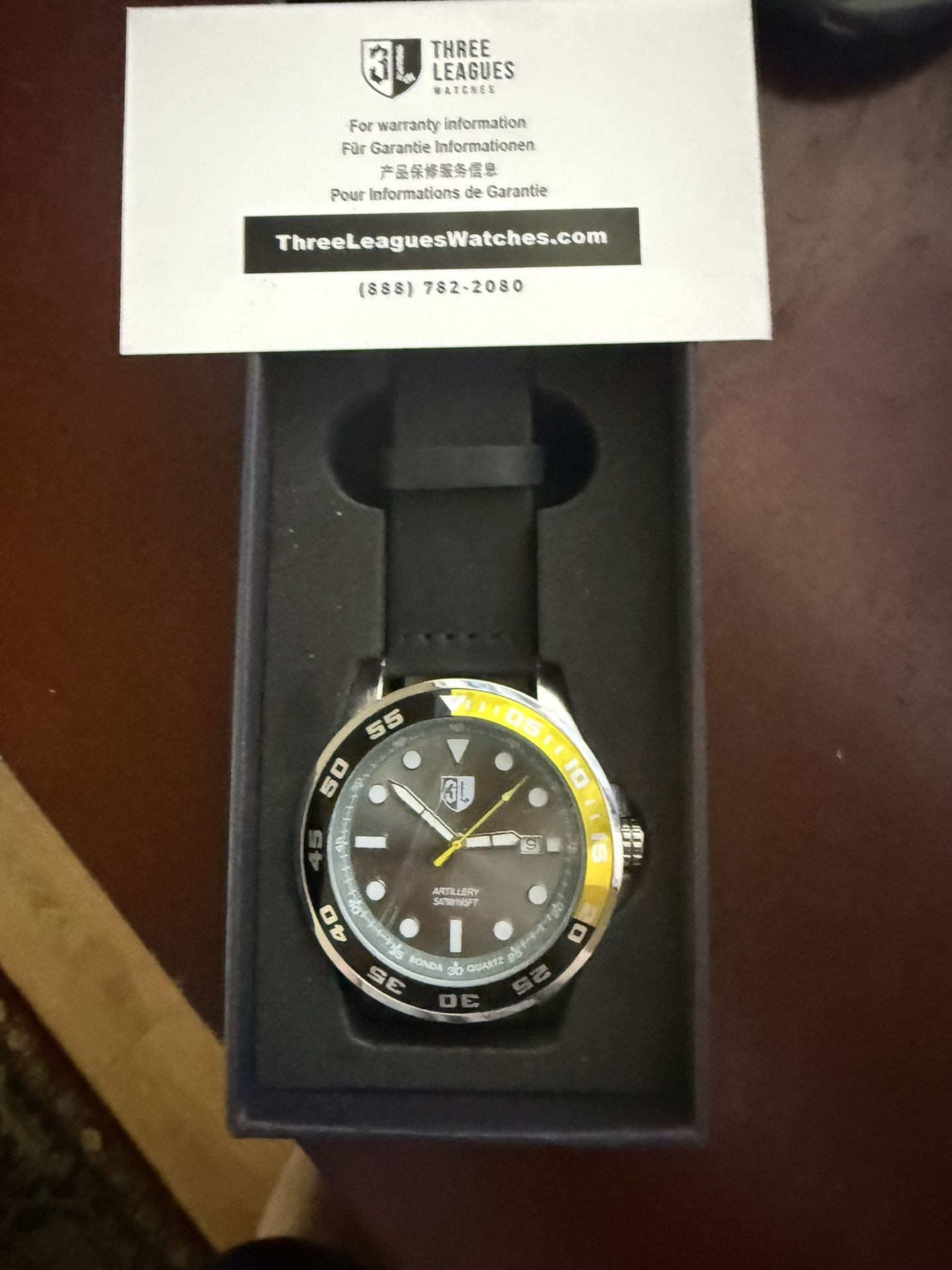 Three Leagues Baden TLW3L104 Men's Watch, Grey Face, Leather Strap Yellow Bezel