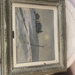 Vintage Signed Oil Painting by Sandro Perini – Framed Winter Scene