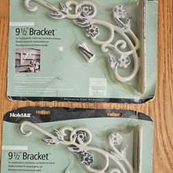 $35.00 - (2) Shabby Chic Hanging Brackets, NEW!  Gorgeous Flowers & Scrollwork Design/Cast Aluminum/Interior Or Garden Display/Wall Mount!