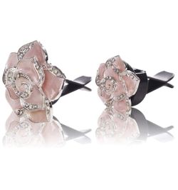 Bling Car Accessories Interior Decoration for Girls Women - Pink Crystal Flowers (2Pcs)