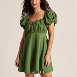 Abercrombie Puff Sleeve Mini Dress Green