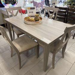 5PC Dining Table  &  Chair Set - Modern Farmhouse Style